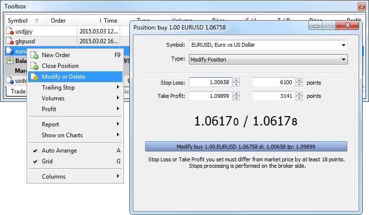 Modifier ordre metatrader 5