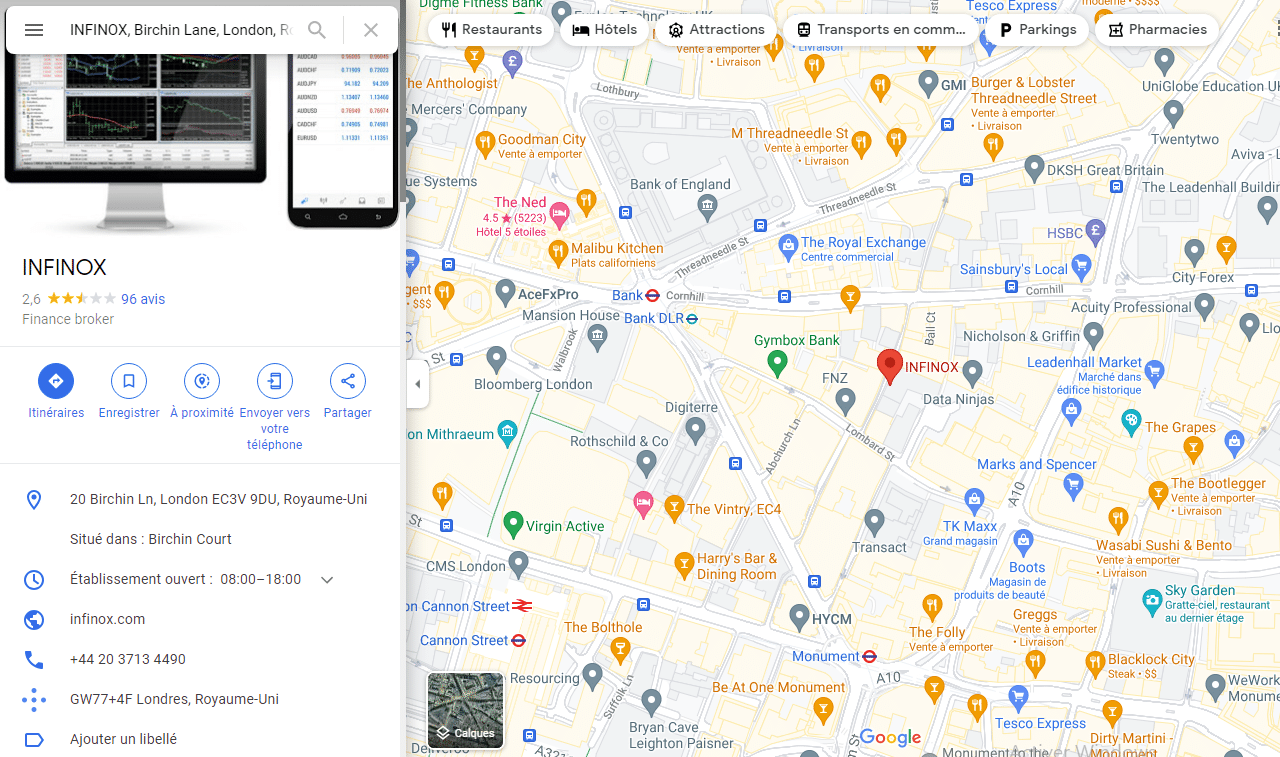 Infinox avis, localisation London